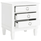 Comodino a 3 cassetti con dettagli in legno e maniglie in metallo