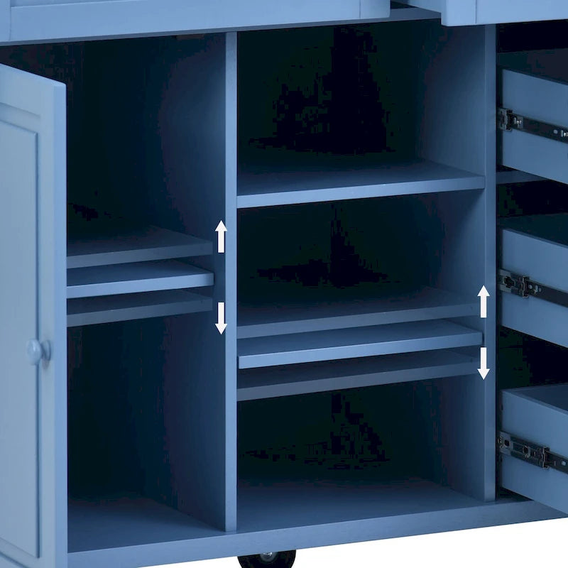 Carrello da cucina su ruote con 5 cassetti, portaspezie, portasciugamani e piano in legno di gomma