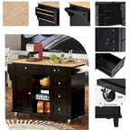 Carrello da cucina su ruote con 5 cassetti, portaspezie, portasciugamani e piano in legno di gomma