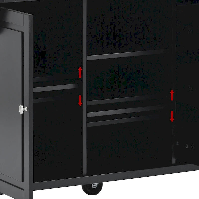 Carrello da cucina su ruote con 5 cassetti, portaspezie, portasciugamani e piano in legno di gomma