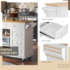 Carrello da cucina su ruote con 5 cassetti, portaspezie, portasciugamani e piano in legno di gomma