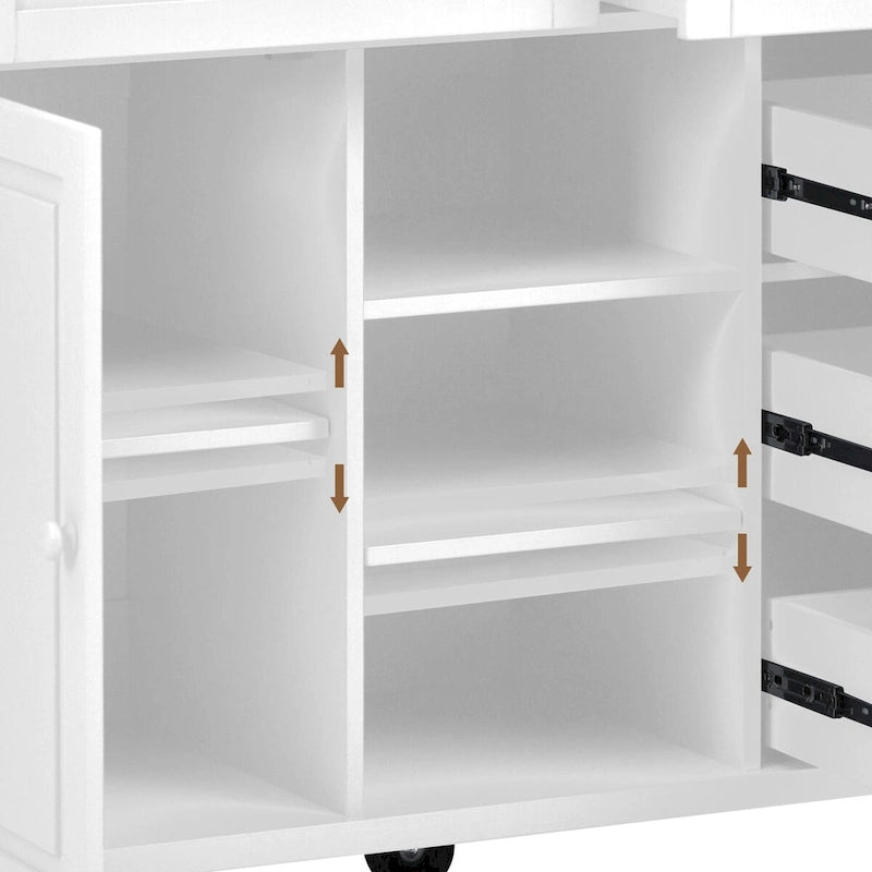 Carrello da cucina su ruote con 5 cassetti, portaspezie, portasciugamani e piano in legno di gomma