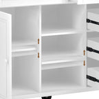 Carrello da cucina su ruote con 5 cassetti, portaspezie, portasciugamani e piano in legno di gomma