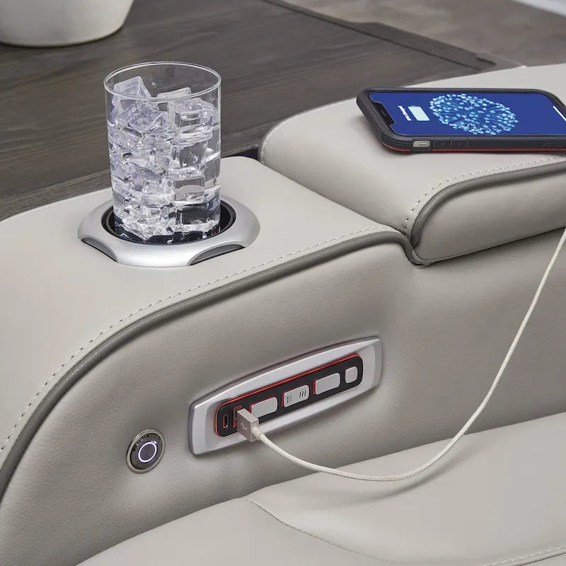 Divano reclinabile elettrico grigio con massaggio, riscaldamento e USB - 86 L x 38.5 P x 44.5 A
