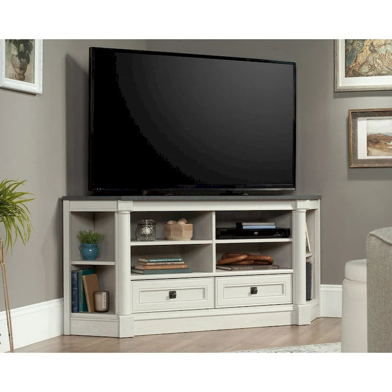 Mobile porta TV angolare con cassetti e vani portaoggetti