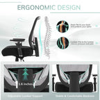 Sedia da ufficio ergonomica con sedile ampio, braccioli 4D e supporto lombare