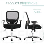Sedia da ufficio ergonomica con sedile ampio, braccioli 4D e supporto lombare