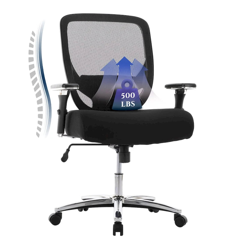 Sedia da ufficio ergonomica con sedile ampio, braccioli 4D e supporto lombare
