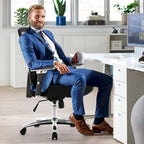 Sedia da ufficio ergonomica con sedile ampio, braccioli 4D e supporto lombare