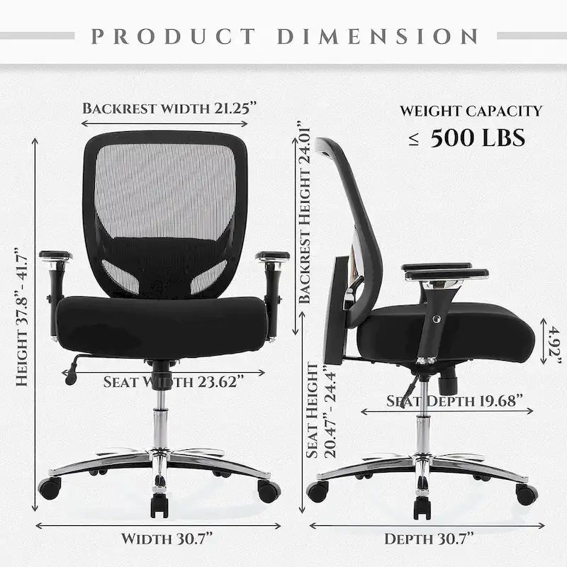 Sedia da ufficio ergonomica con sedile ampio, braccioli 4D e supporto lombare