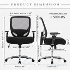 Sedia da ufficio ergonomica con sedile ampio, braccioli 4D e supporto lombare