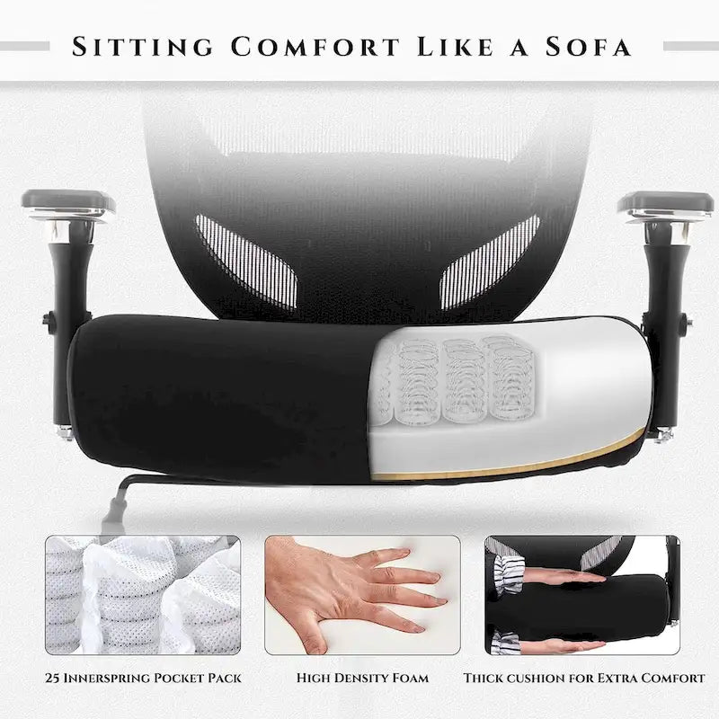 Sedia da ufficio ergonomica con sedile ampio, braccioli 4D e supporto lombare