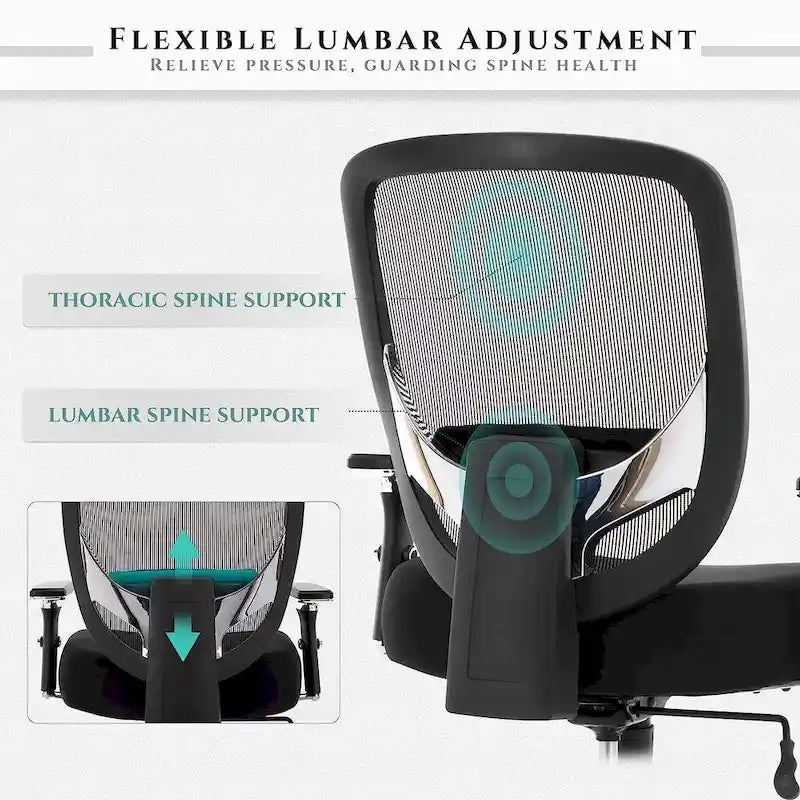 Sedia da ufficio ergonomica con sedile ampio, braccioli 4D e supporto lombare