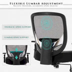 Sedia da ufficio ergonomica con sedile ampio, braccioli 4D e supporto lombare
