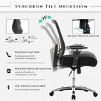 Sedia da ufficio ergonomica con sedile ampio, braccioli 4D e supporto lombare