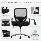 Sedia da ufficio ergonomica con sedile ampio, braccioli 4D e supporto lombare