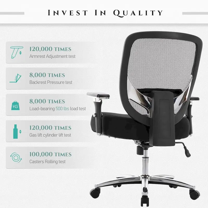 Sedia da ufficio ergonomica con sedile ampio, braccioli 4D e supporto lombare