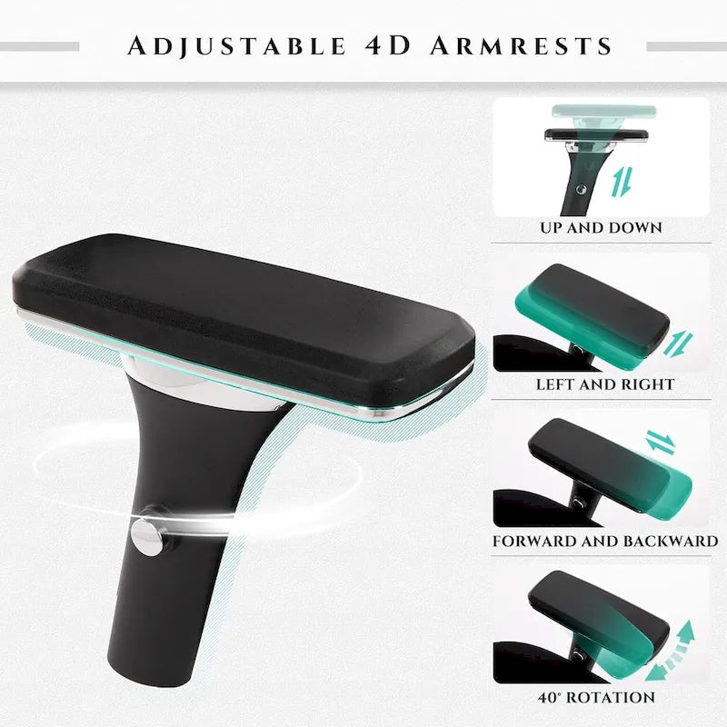 Sedia da ufficio ergonomica con sedile ampio, braccioli 4D e supporto lombare